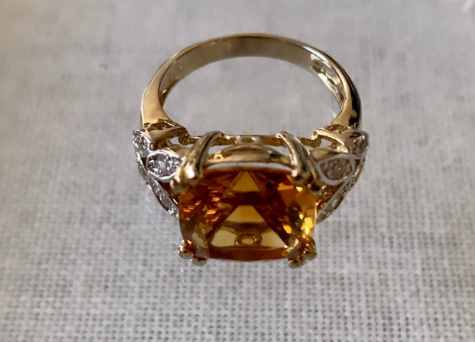 Golden Citrine & White Sapphire Ring