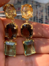 Load image into Gallery viewer, Citrine, Green Amethyst, Smokey Quartz Earrings
