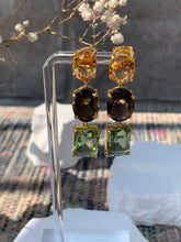 Load image into Gallery viewer, Citrine, Green Amethyst, Smokey Quartz Earrings
