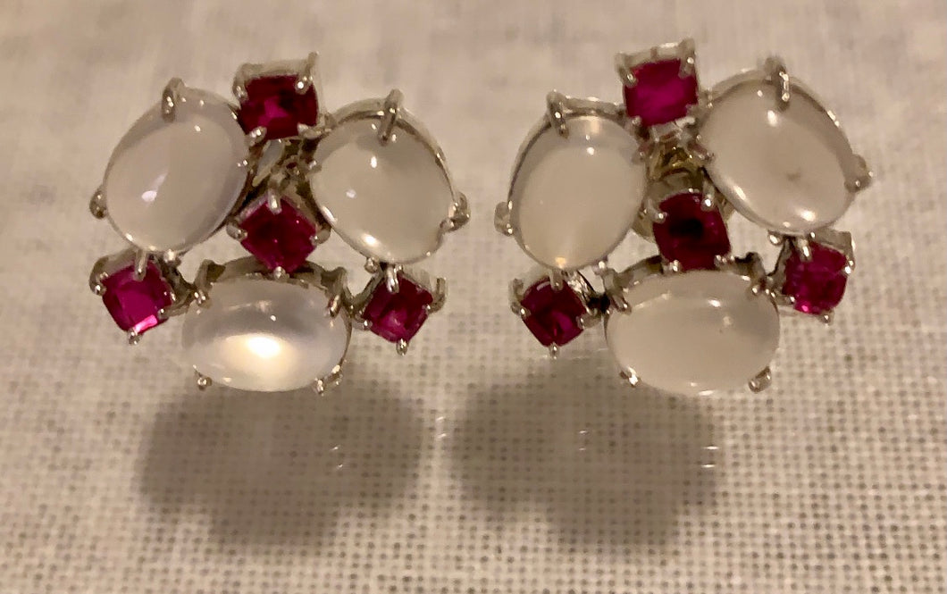 Moonstone & Ruby Earrings