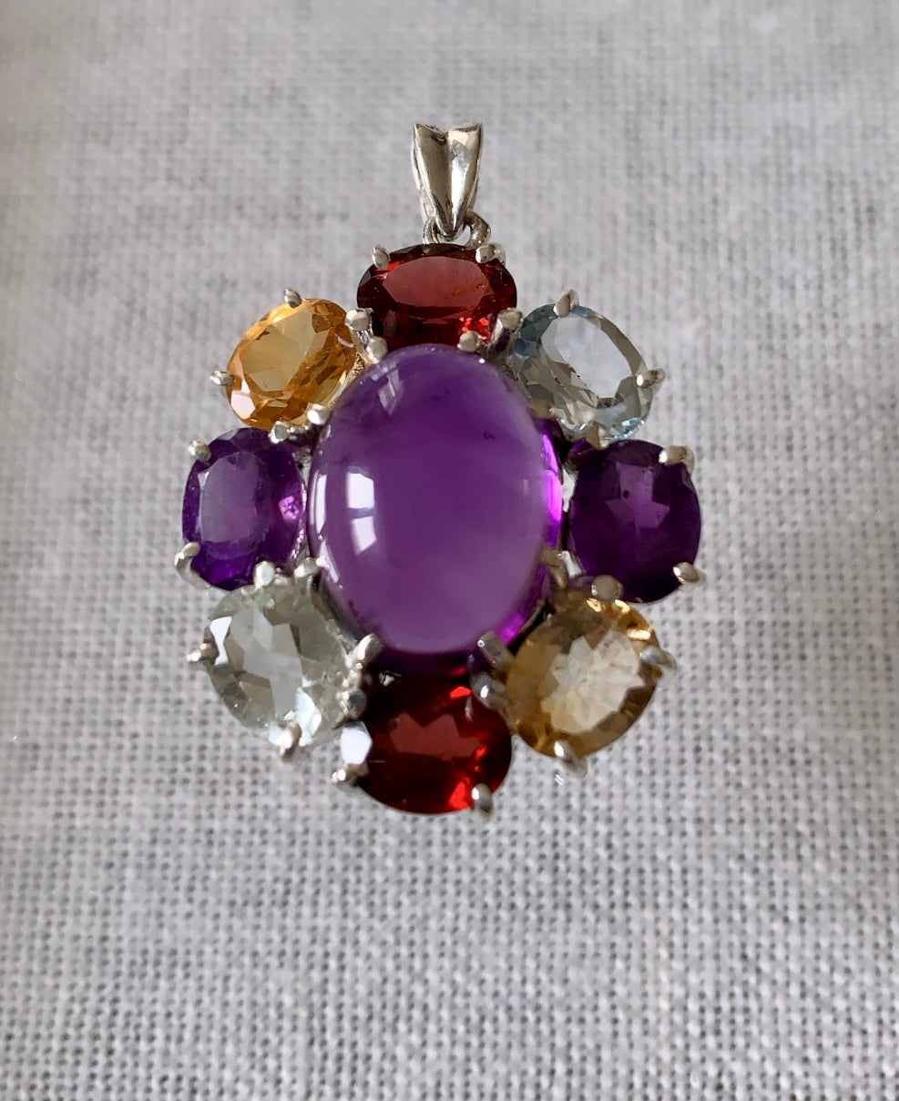 Mixed gemstones flower shaped Pendant