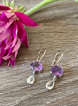 Load image into Gallery viewer, Amethyst &amp; White Topaz Droplet Earrings
