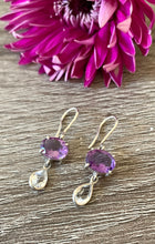 Load image into Gallery viewer, Amethyst &amp; White Topaz Droplet Earrings
